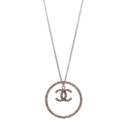 Chanel Crystal CC Hoop Necklace Pink Gold 1 of 6