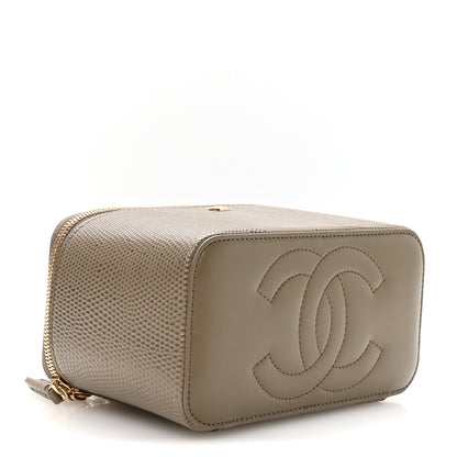 Chanel Calfskin Lizard Embossed Top Handle Vanity With Chain Dark Khaki 5 of 12