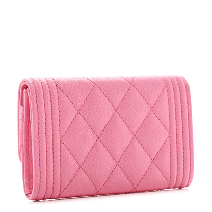 Chanel Caviar Quilted Boy Flap Card Holder Wallet Pink 3 of 9