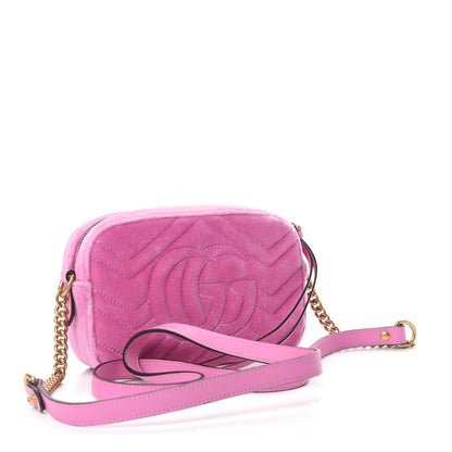 Gucci Velvet Matelasse Marquise Crystals Mini GG Marmont Chain Shoulder Bag Malva 3 of 10