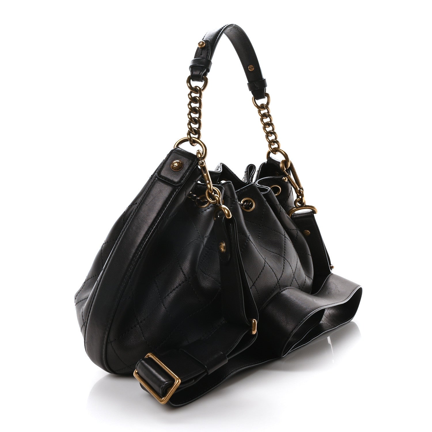 Chanel Calfskin Stitched Small Paris Rome Drawstring CC Bag Black 3 of 10