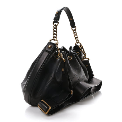 Chanel Calfskin Stitched Small Paris Rome Drawstring CC Bag Black 3 of 10