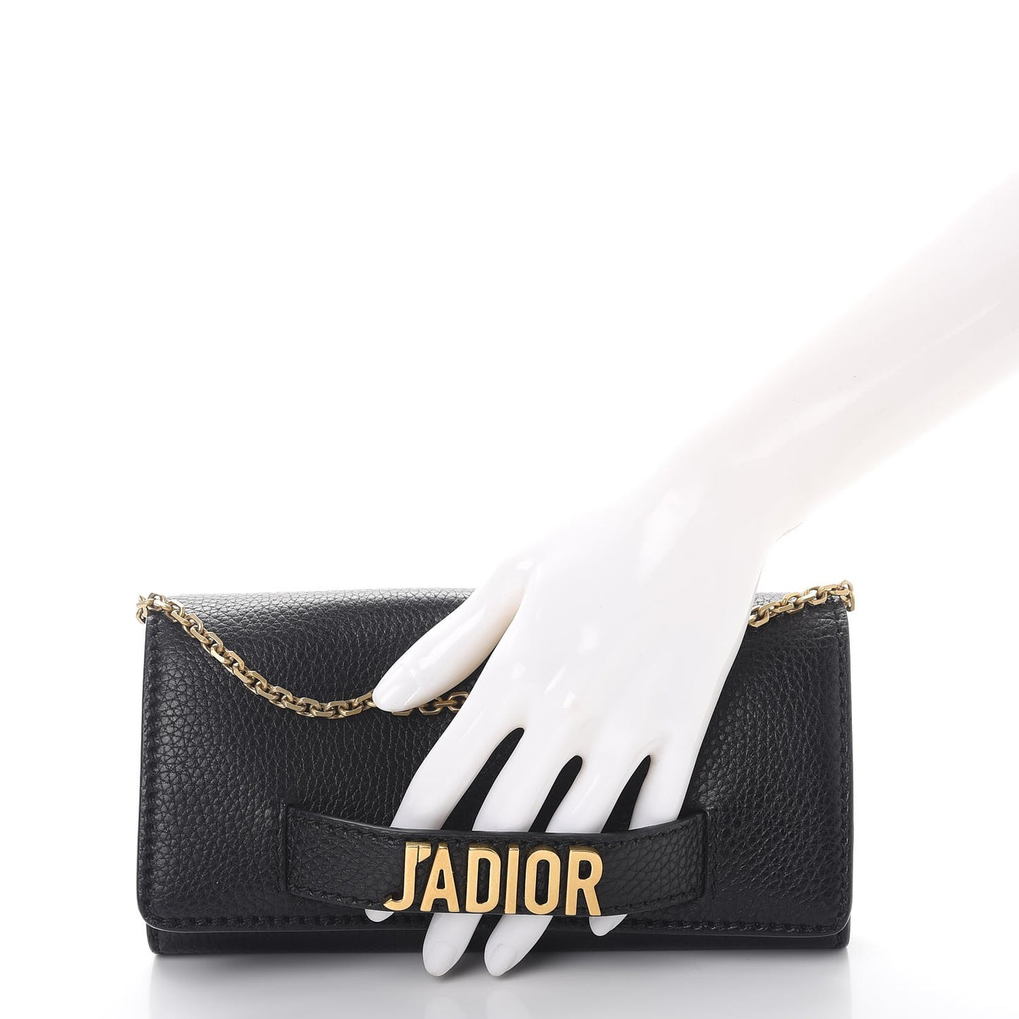 Grained Calfskin J'adior Croisiere Chain Wallet Black