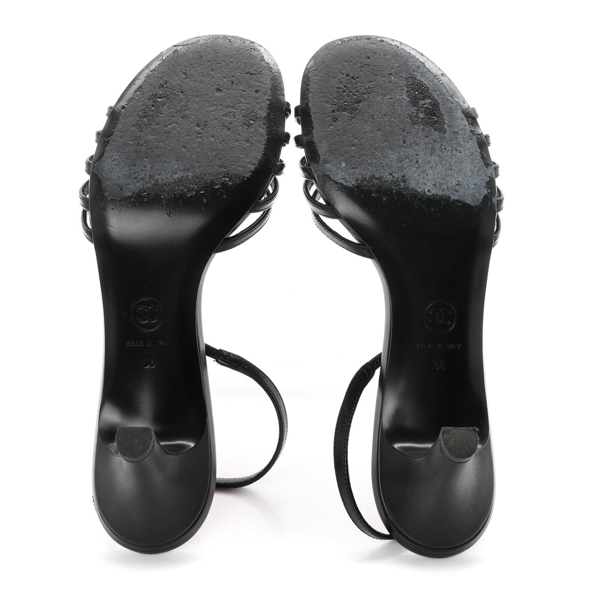 Chanel Goatskin CC Caged Sandals 38 Black 6 of 8