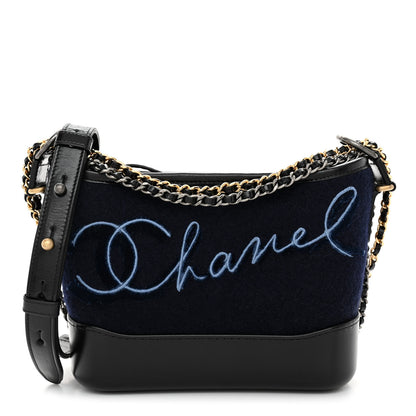 Chanel Calfskin Wool Embroidered Paris Hamburg Small Gabrielle Hobo Dark Navy Blue 1 of 12