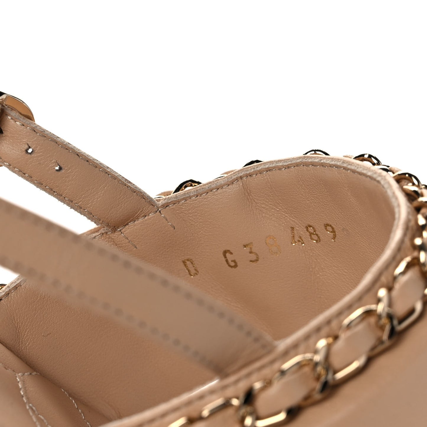 Lambskin Cork Chain Sandals 37 Beige