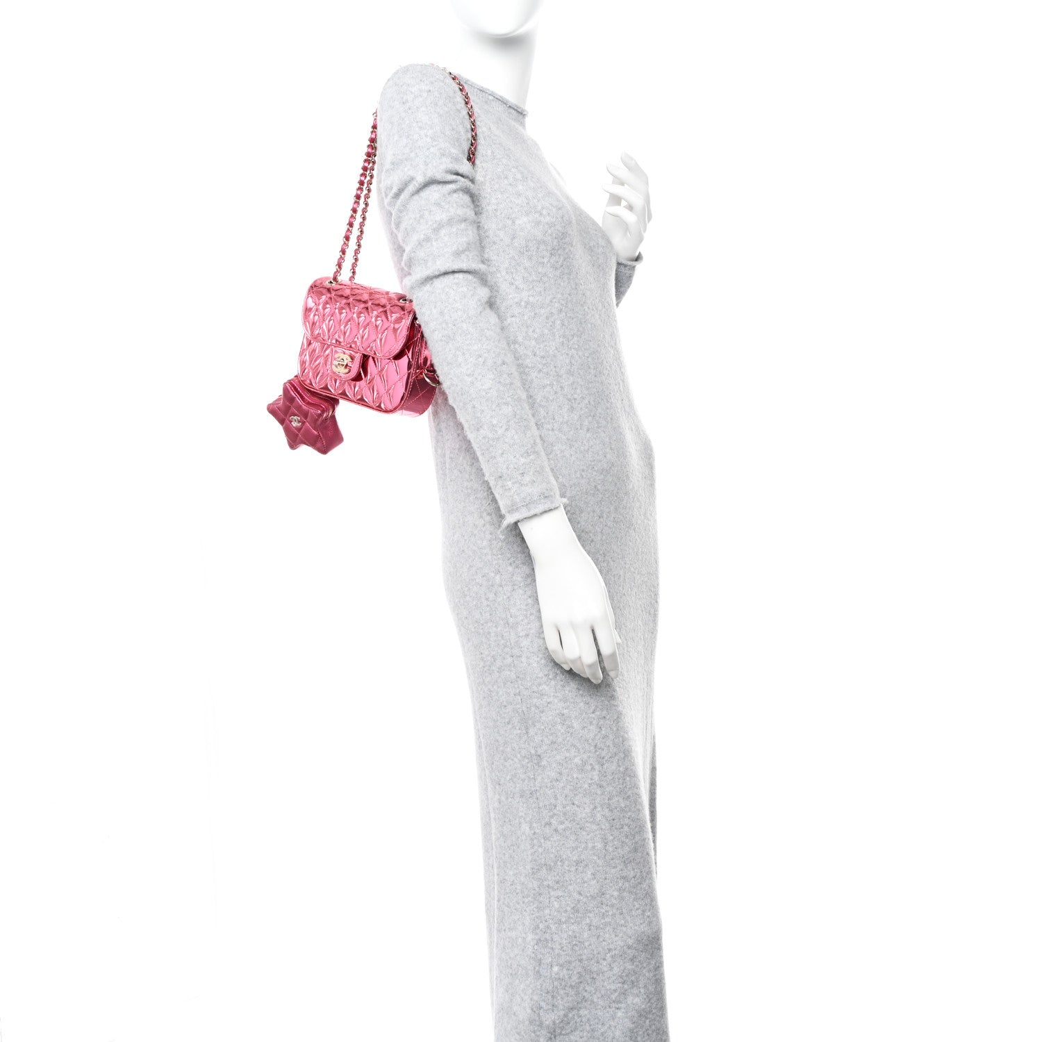 Chanel Mirror Calfskin Metallic Lambskin Quilted Hollywood Boulevard Mini Flap With Star Coin Purse Pink 2 of 13