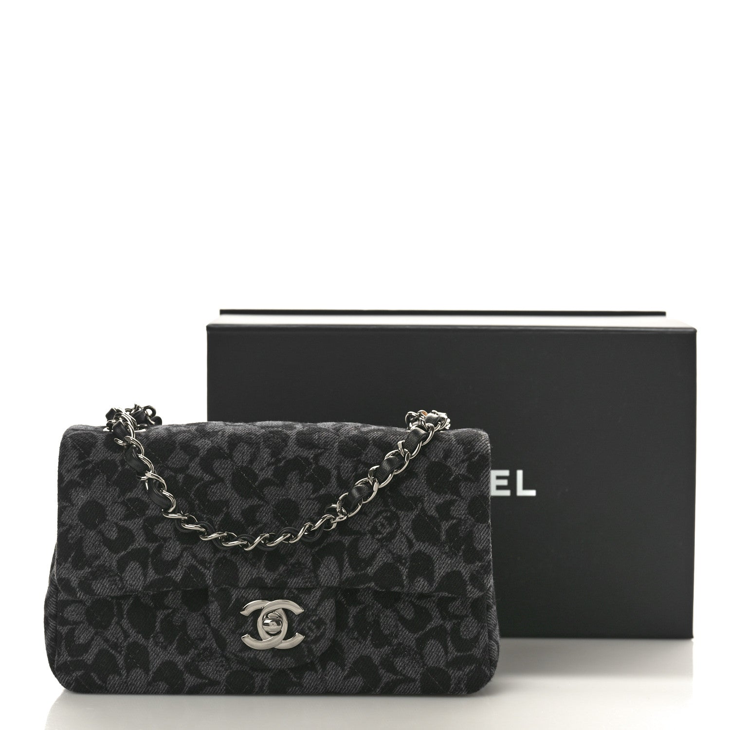 Chanel Printed Denim Quilted Flower Mini Rectangular Flap Black 11 of 11