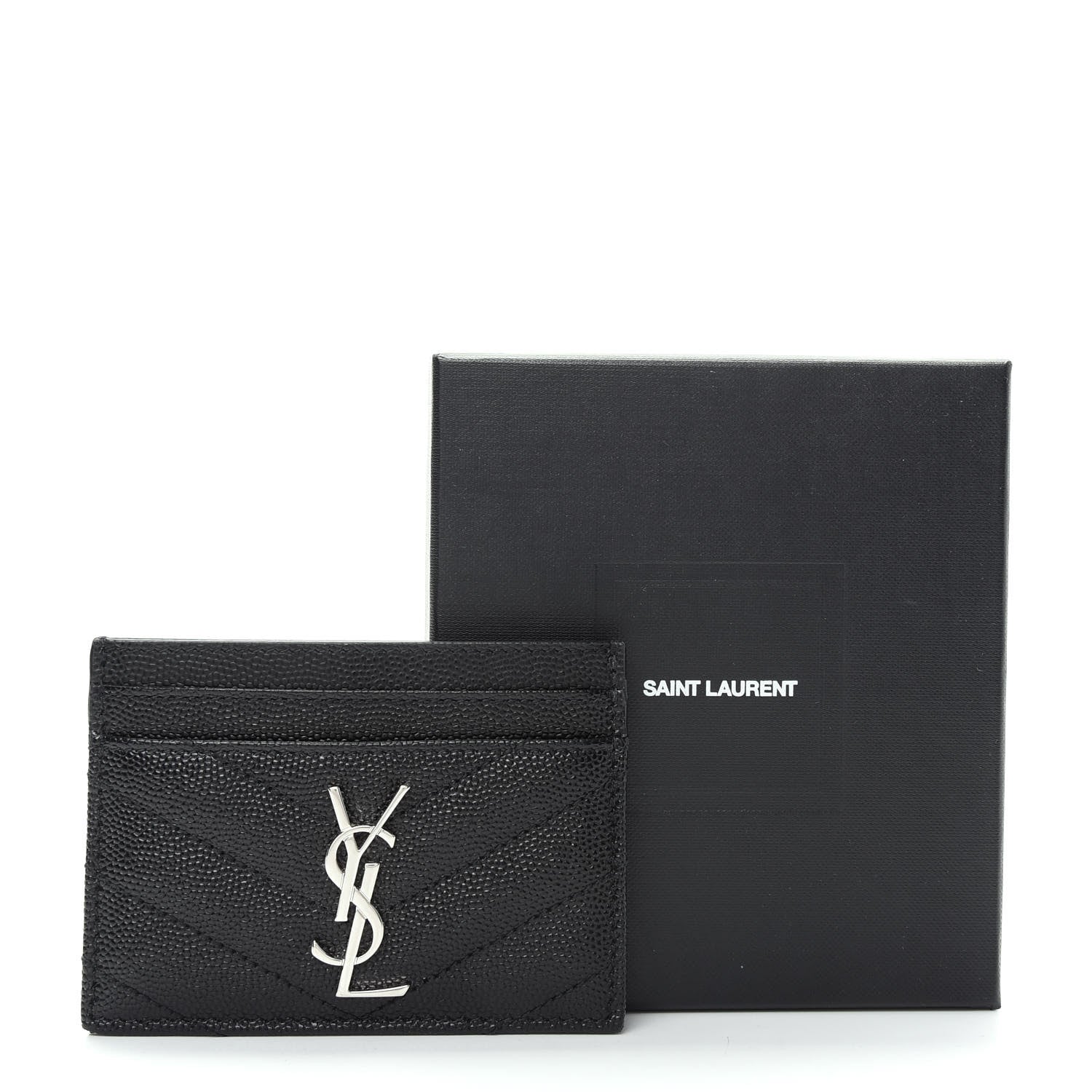 Saint Laurent Grain De Poudre Matelasse Chevron Monogram Credit Card Case Black 8 of 8