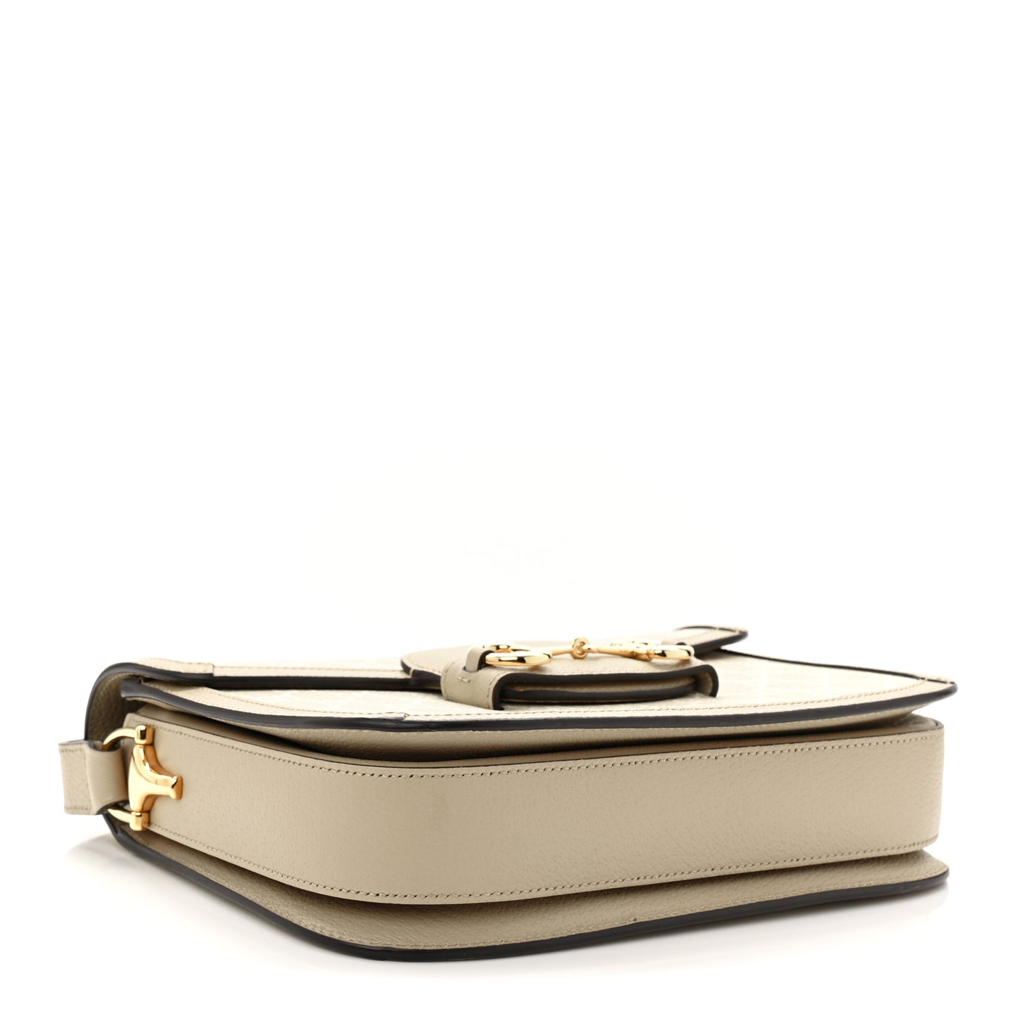 GG Supreme Monogram Textured Dollar Calfskin Horsebit 1955 Shoulder Bag Beige Mystic White Oatmeal