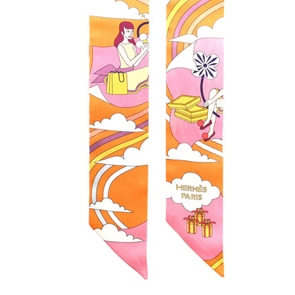 Hermes Silk Carres Volants Twilly Orange Rose Malaba 2 of 7