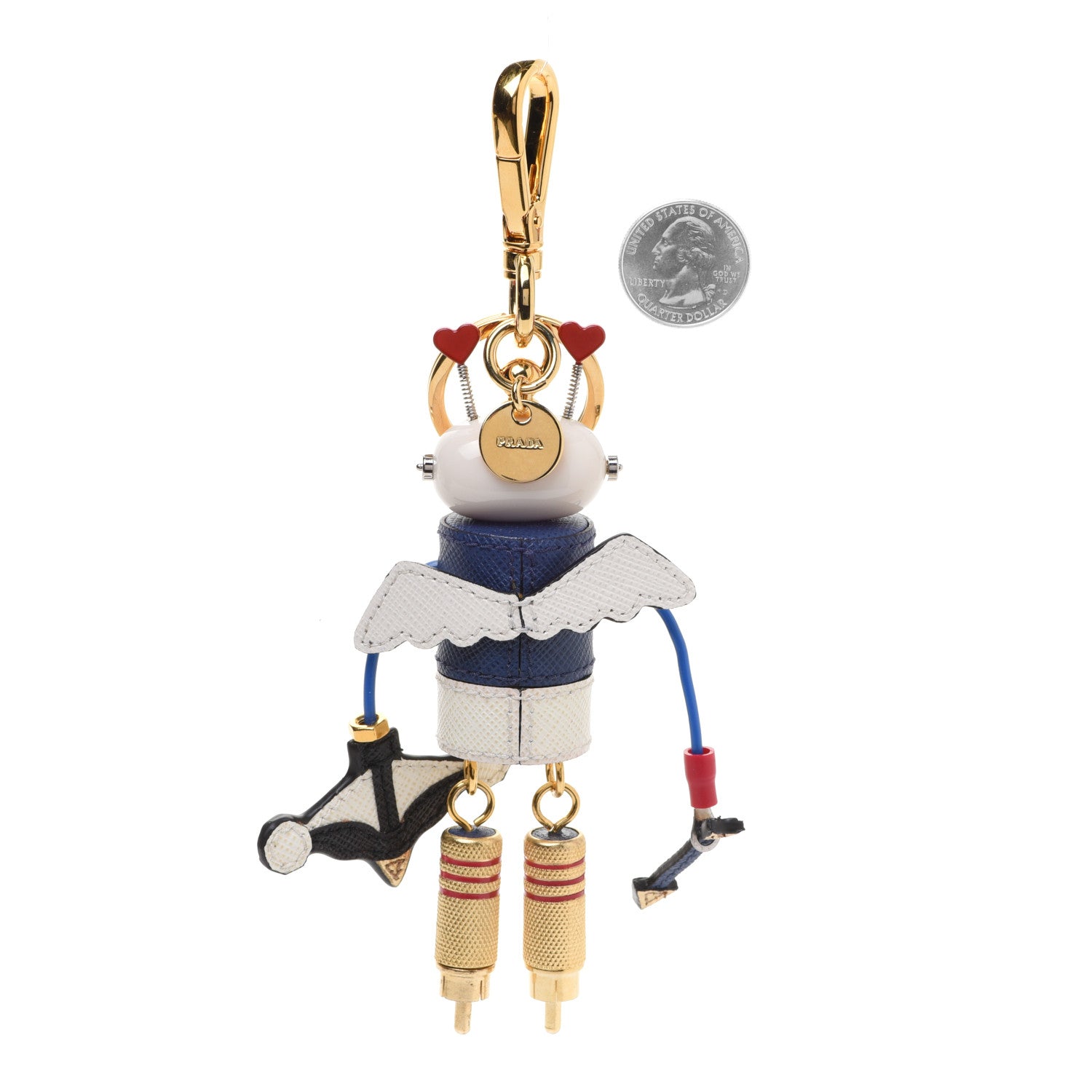Prada Saffiano Cupid Robot Trick Keychain Bright Blue White 2 of 5