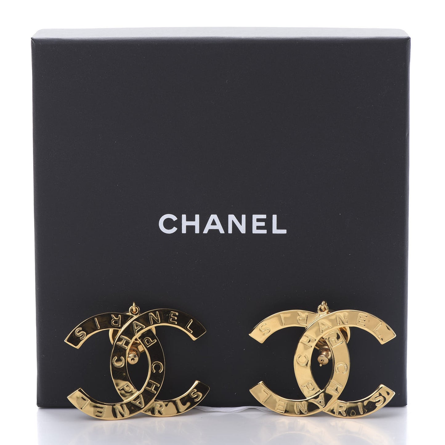 Metal Large Paris Button Earrings Gold