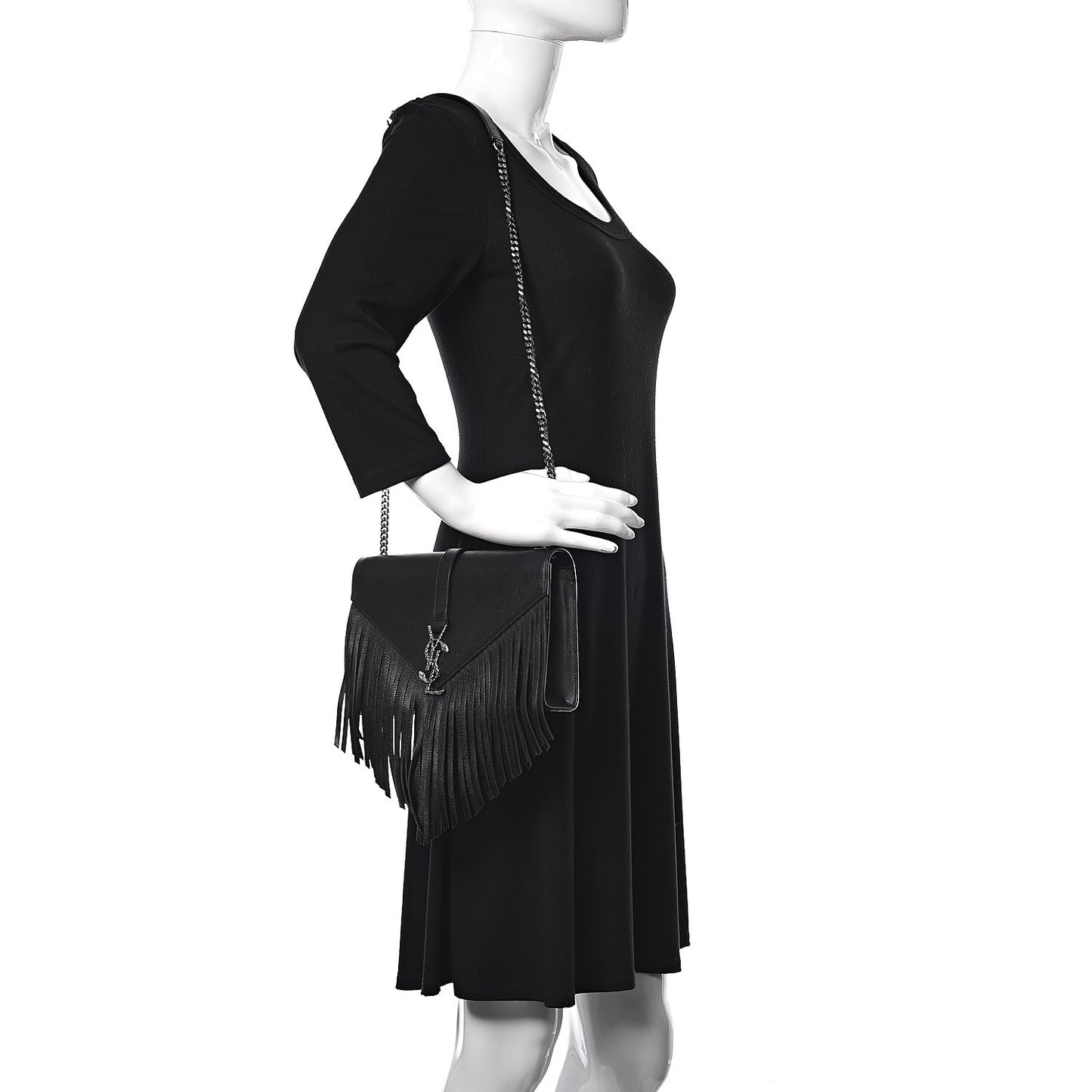 Calfskin Fringe Medium Snake Monogram Satchel Black