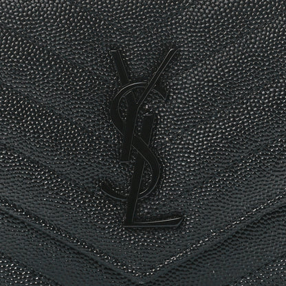 Saint Laurent Grain De Poudre Matelasse Chevron Monogram Monochrome Envelope Chain Wallet Black 8 of 11