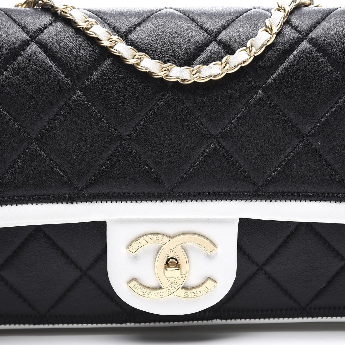 Lambskin Quilted Graphic Medium Flap Black White
