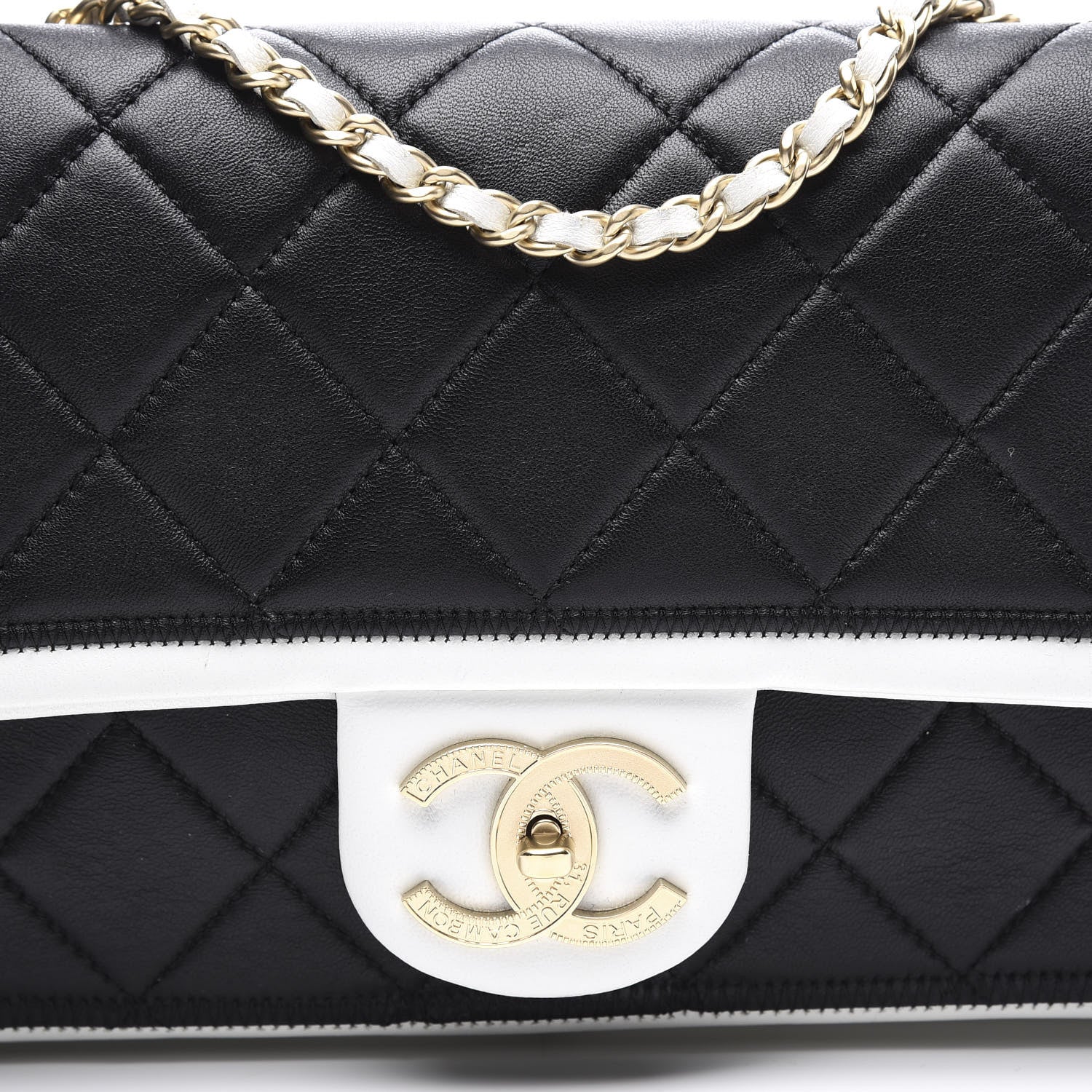Chanel Lambskin Quilted Graphic Medium Flap Black White 9 of 9