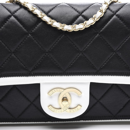 Chanel Lambskin Quilted Graphic Medium Flap Black White 9 of 9