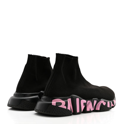 Balenciaga Recycled Knit Womens Speed Graffiti Sneakers 37 Black Pink 4 of 10