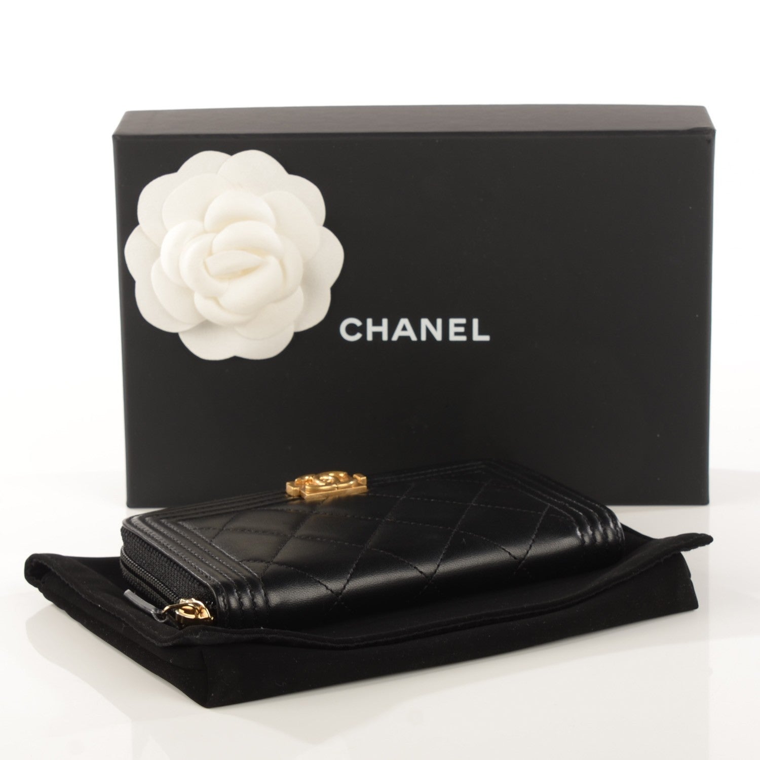 Chanel Lambskin Quilted Small Boy Zip Around Wallet Black 4 of 8