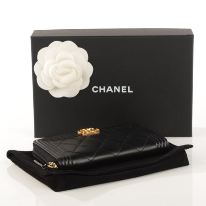 Chanel Lambskin Quilted Small Boy Zip Around Wallet Black 4 of 8