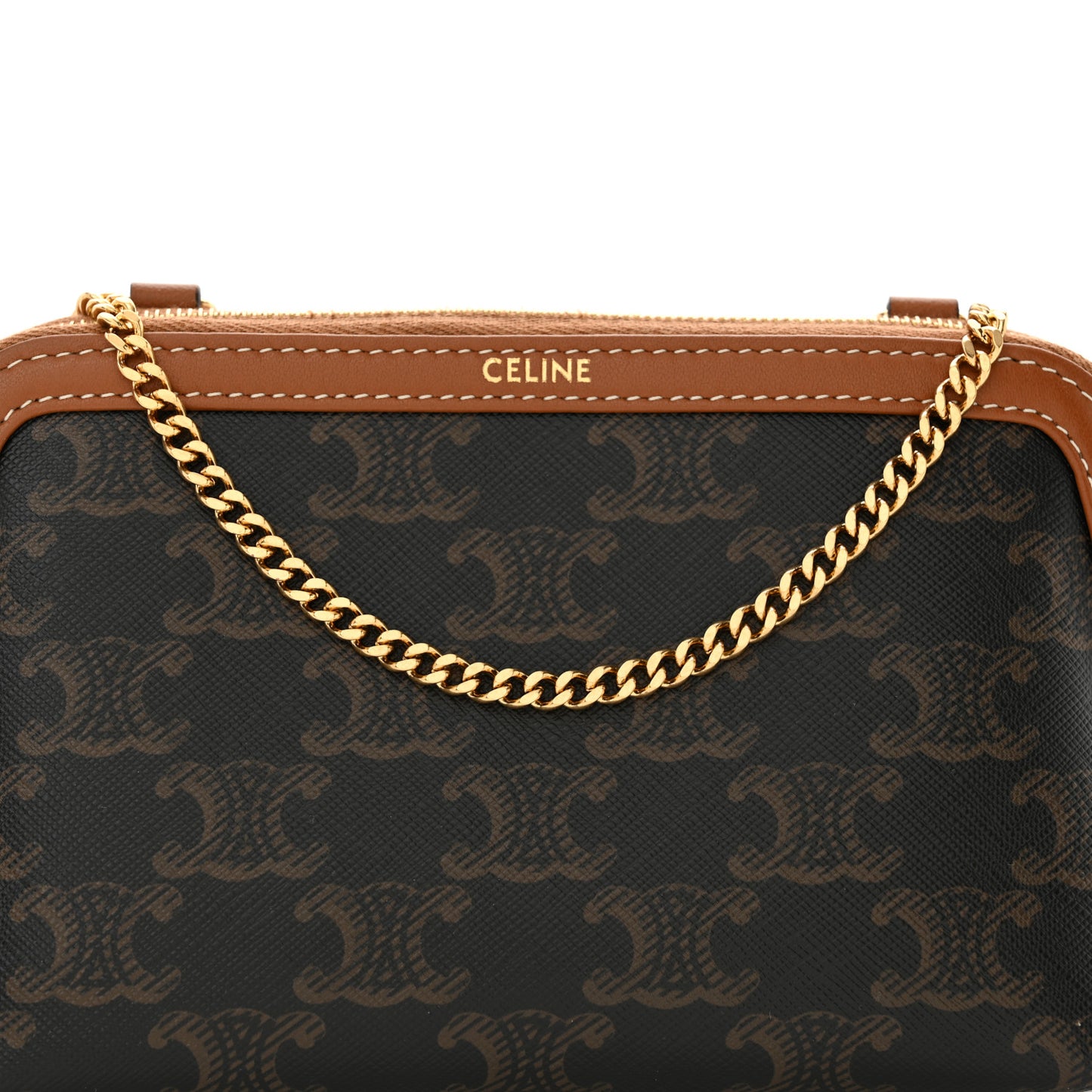 Triomphe Canvas Lambskin Clutch On Chain Tan