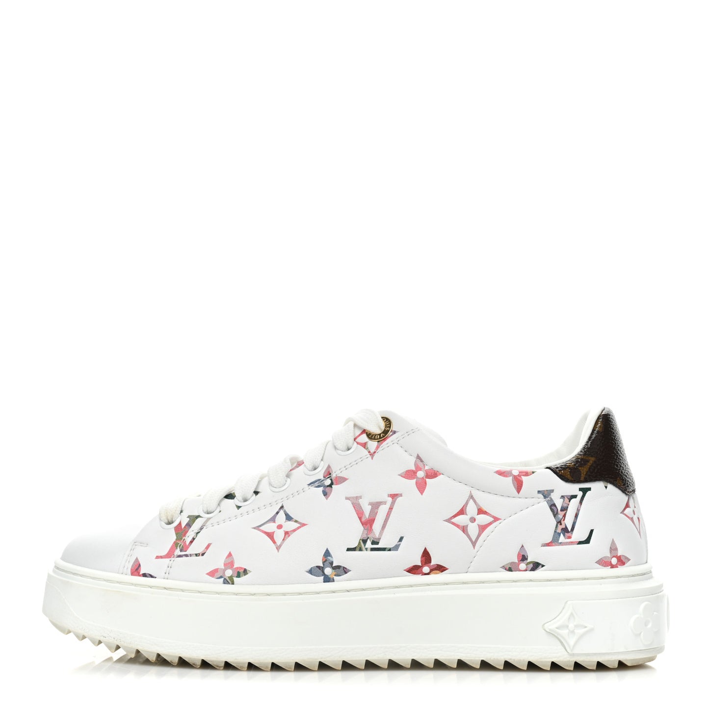 Lambskin Embossed Floral Monogram Time Out Sneakers 38 White