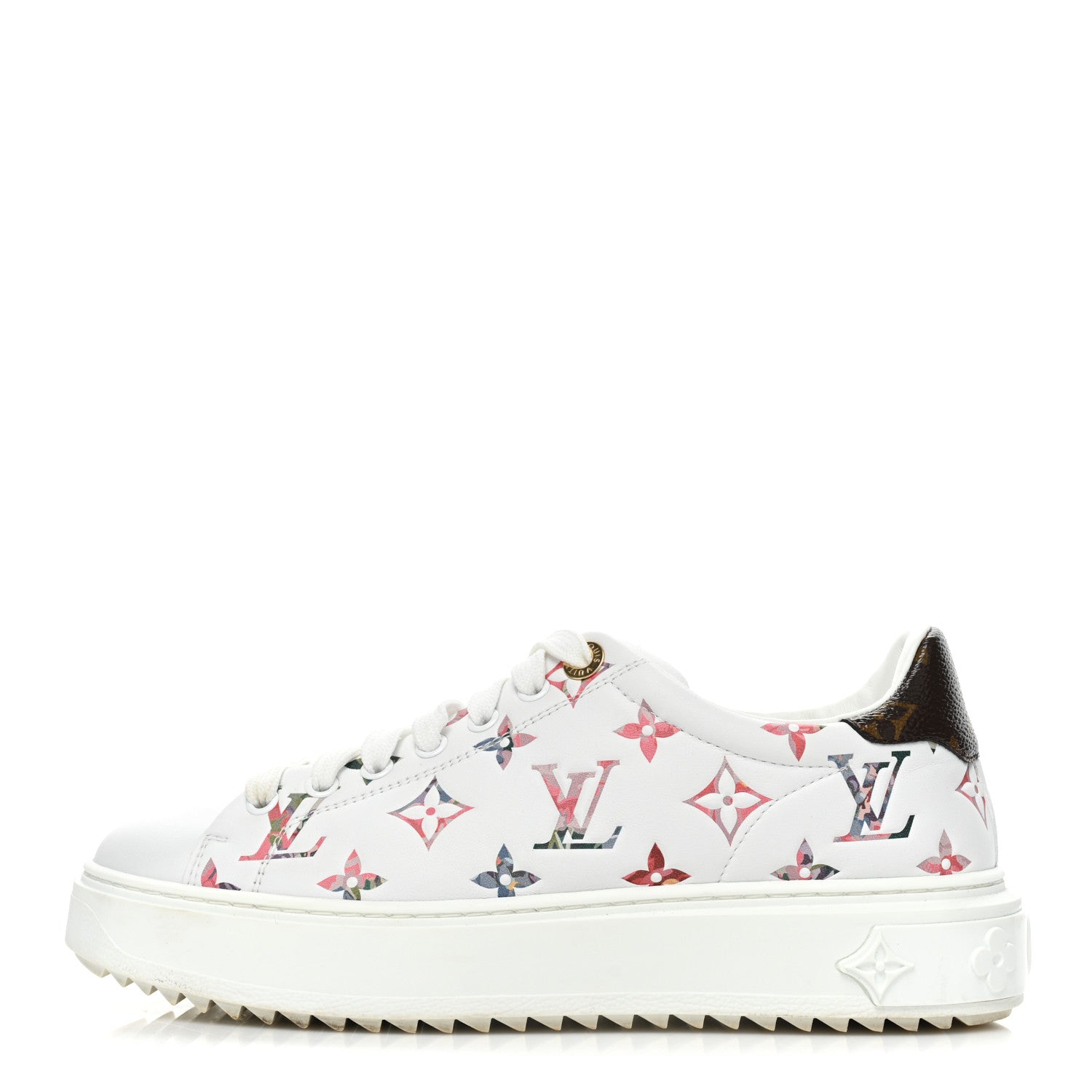 Louis Vuitton Lambskin Embossed Floral Monogram Time Out Sneakers 38 White 1 of 10