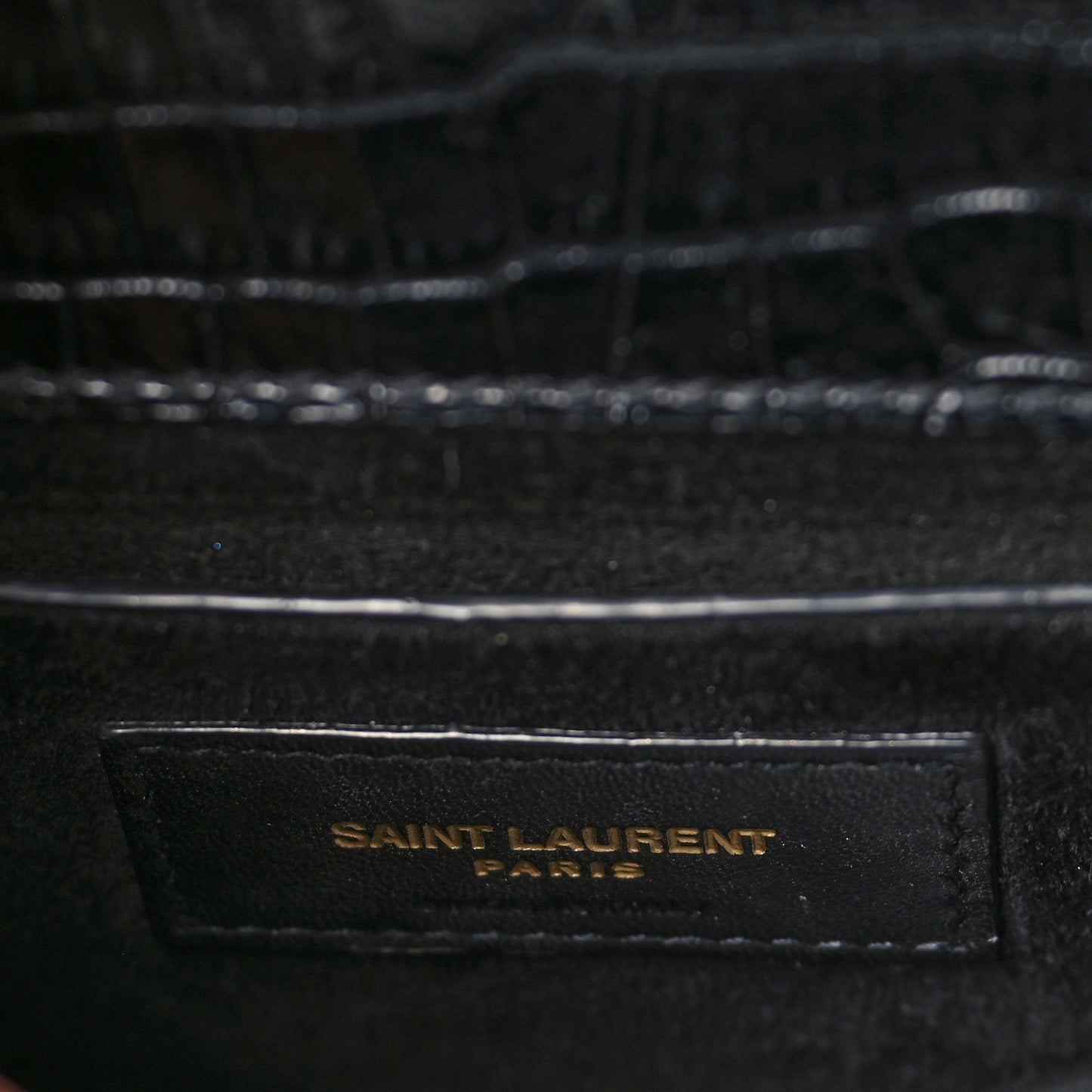Calfskin Crocodile Embossed Medium Monogram Sunset Black