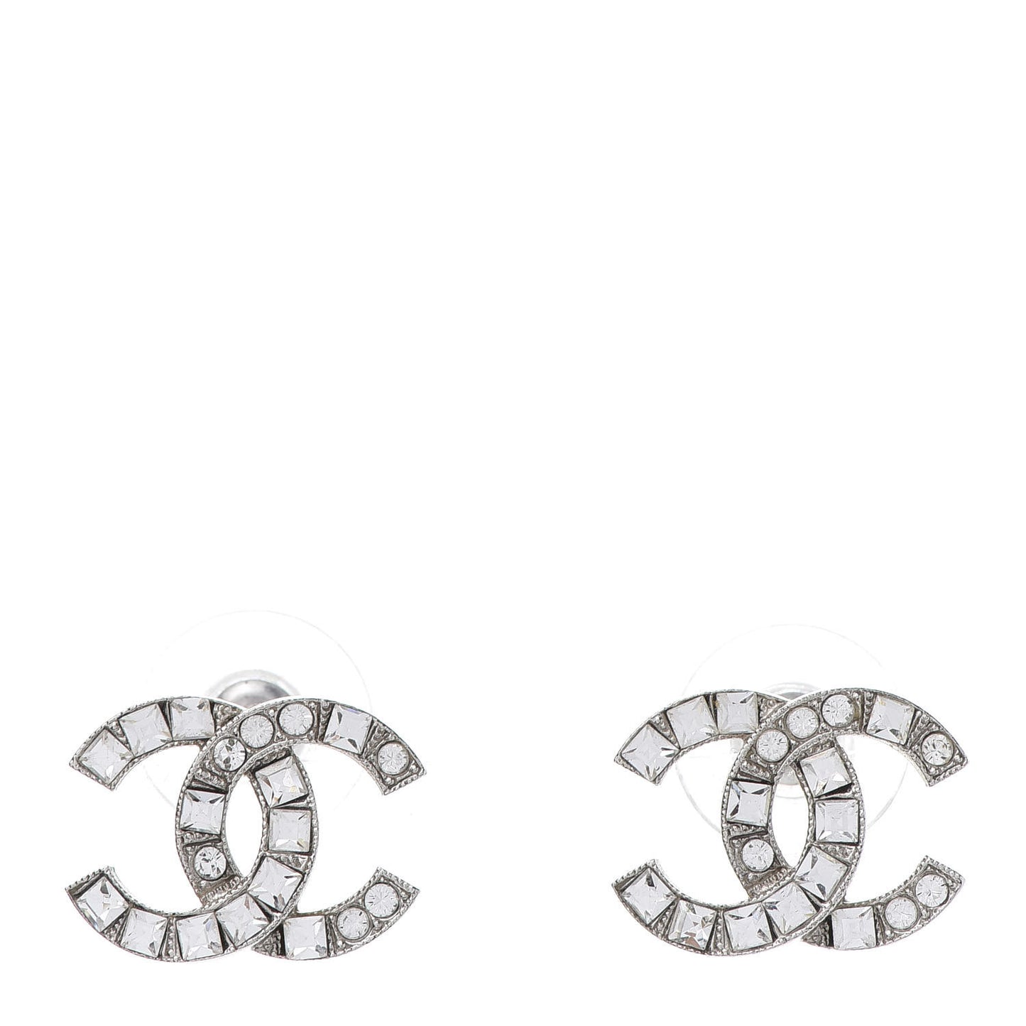Baguette Crystal CC Earrings Silver
