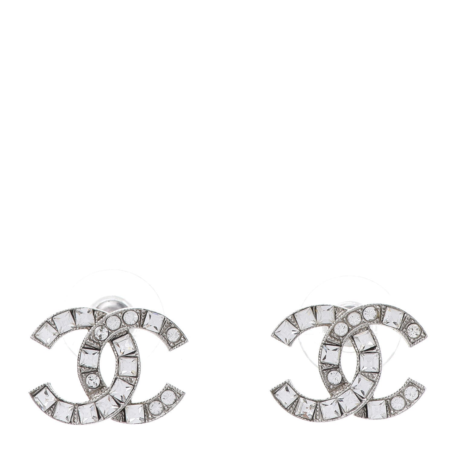 Chanel Baguette Crystal CC Earrings Silver 1 of 6