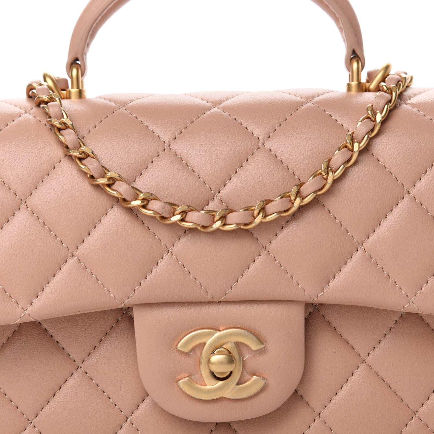 Chanel Lambskin Quilted Mini Top Handle Rectangular Flap Beige 8 of 11