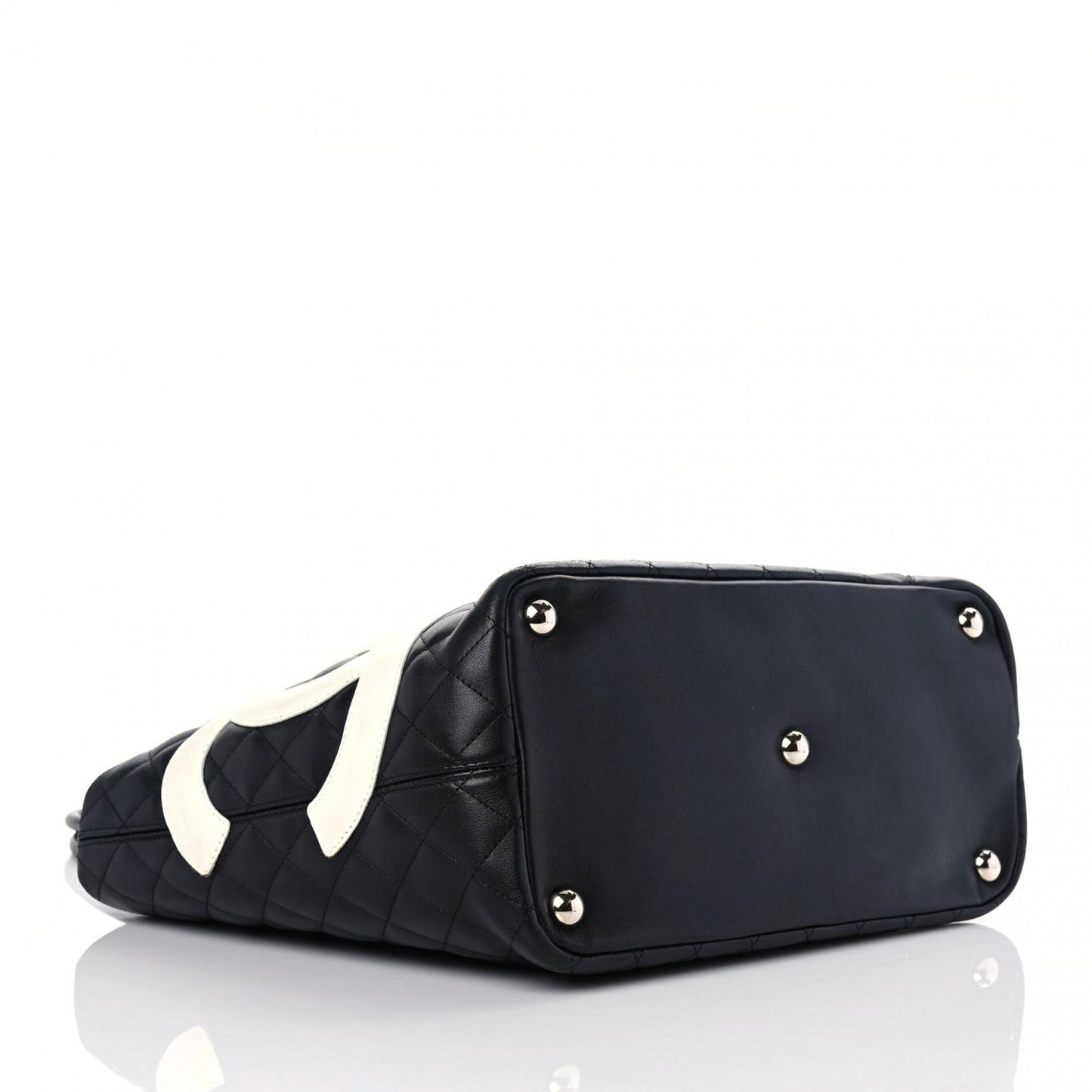 Calfskin Quilted Large Cambon Tote Black White