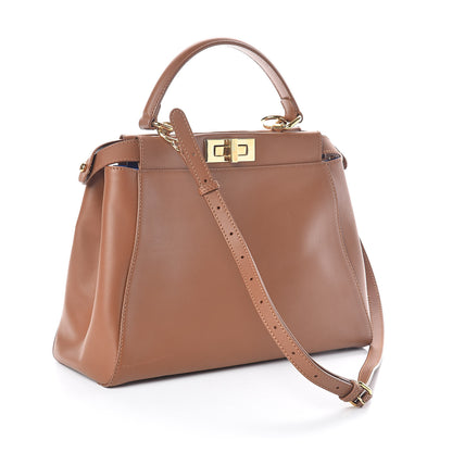 Fendi Vitello Morgan Shiny Nappa Medium Peekaboo Iconic Satchel Cuoio Bluette 3 of 10