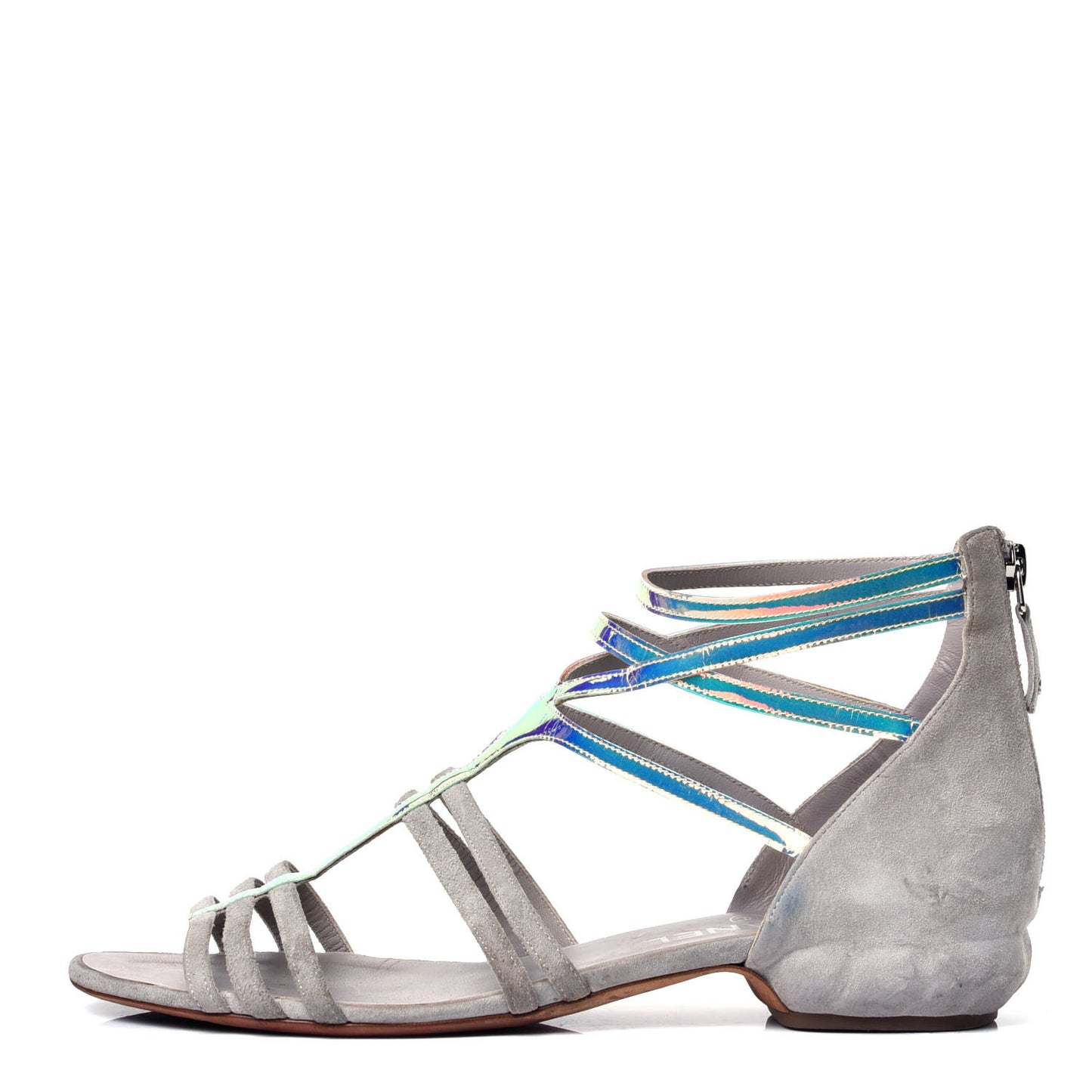 Suede Iridescent Patent Caged Sandals 39.5 Grey