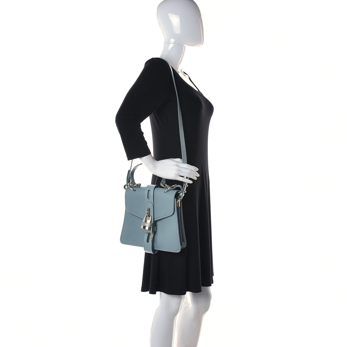 Shiny Grained Calfskin Small Aby Day Shoulder Bag Faded Blue