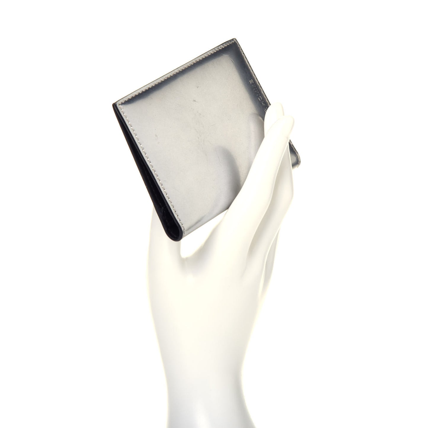 HOMME Metallic Calfskin Bi-Fold Card Holder Silver