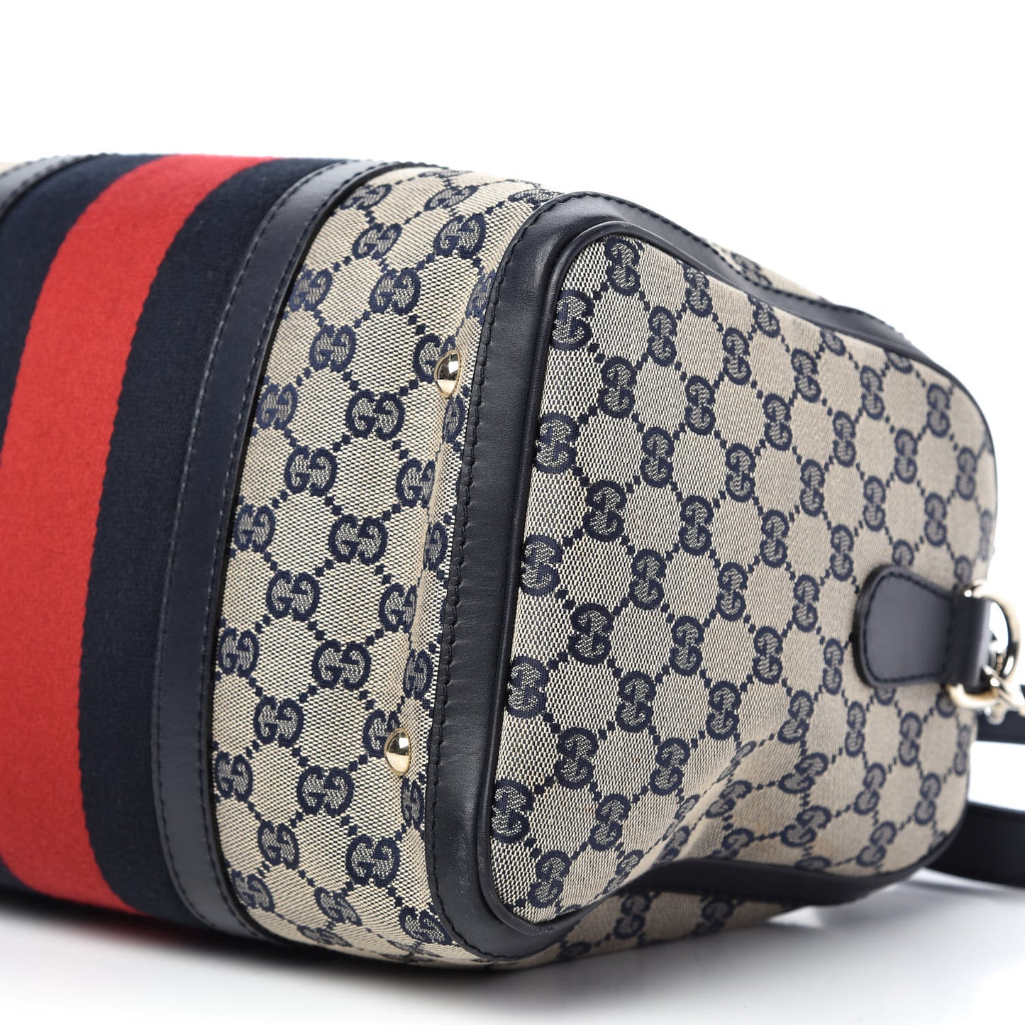 Monogram Selleria Calfskin Vintage Web Medium Boston Beige Blue