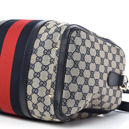 Gucci Monogram Selleria Calfskin Vintage Web Medium Boston Beige Blue 7 of 11