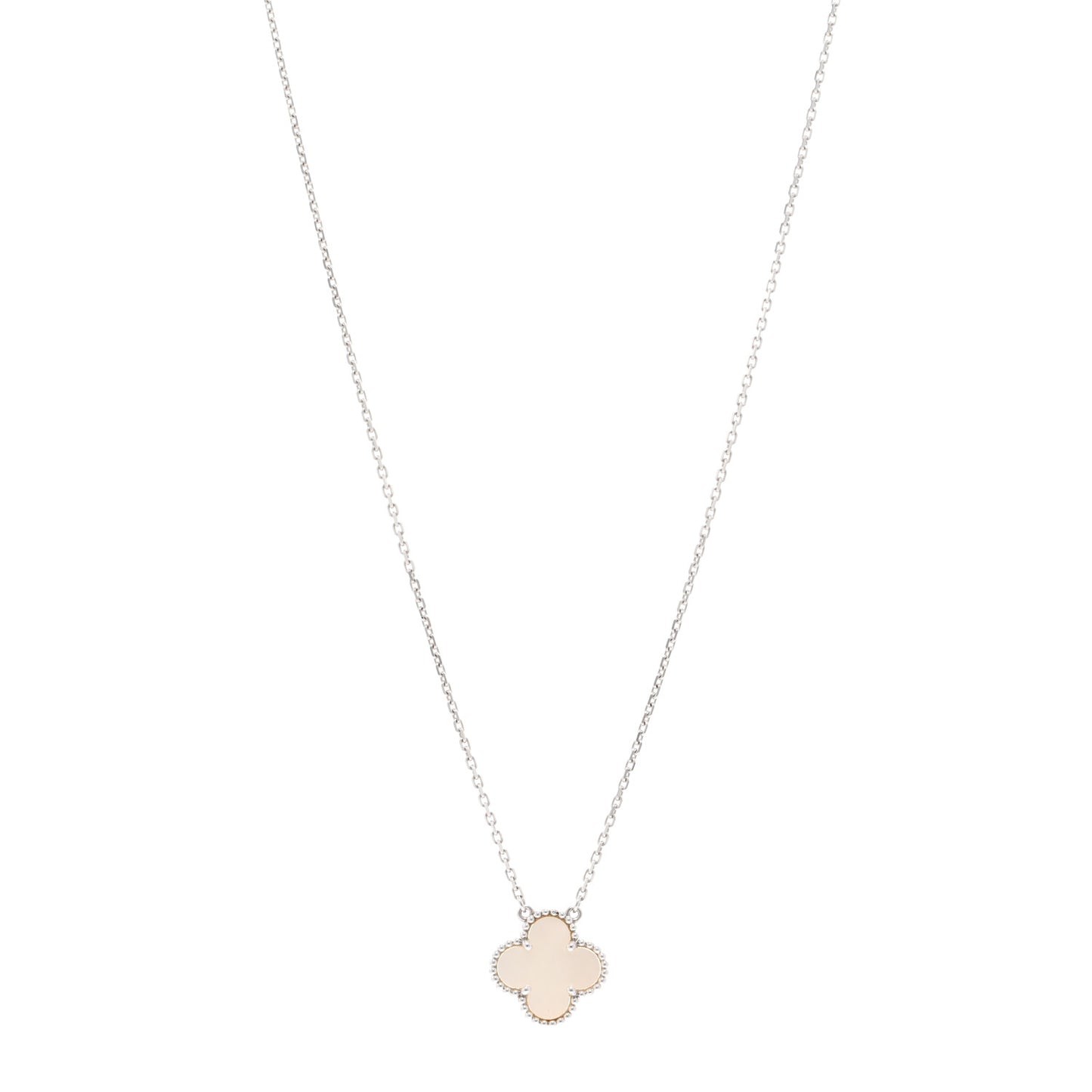 18K White Gold Mother of Pearl Vintage Alhambra Pendant Necklace