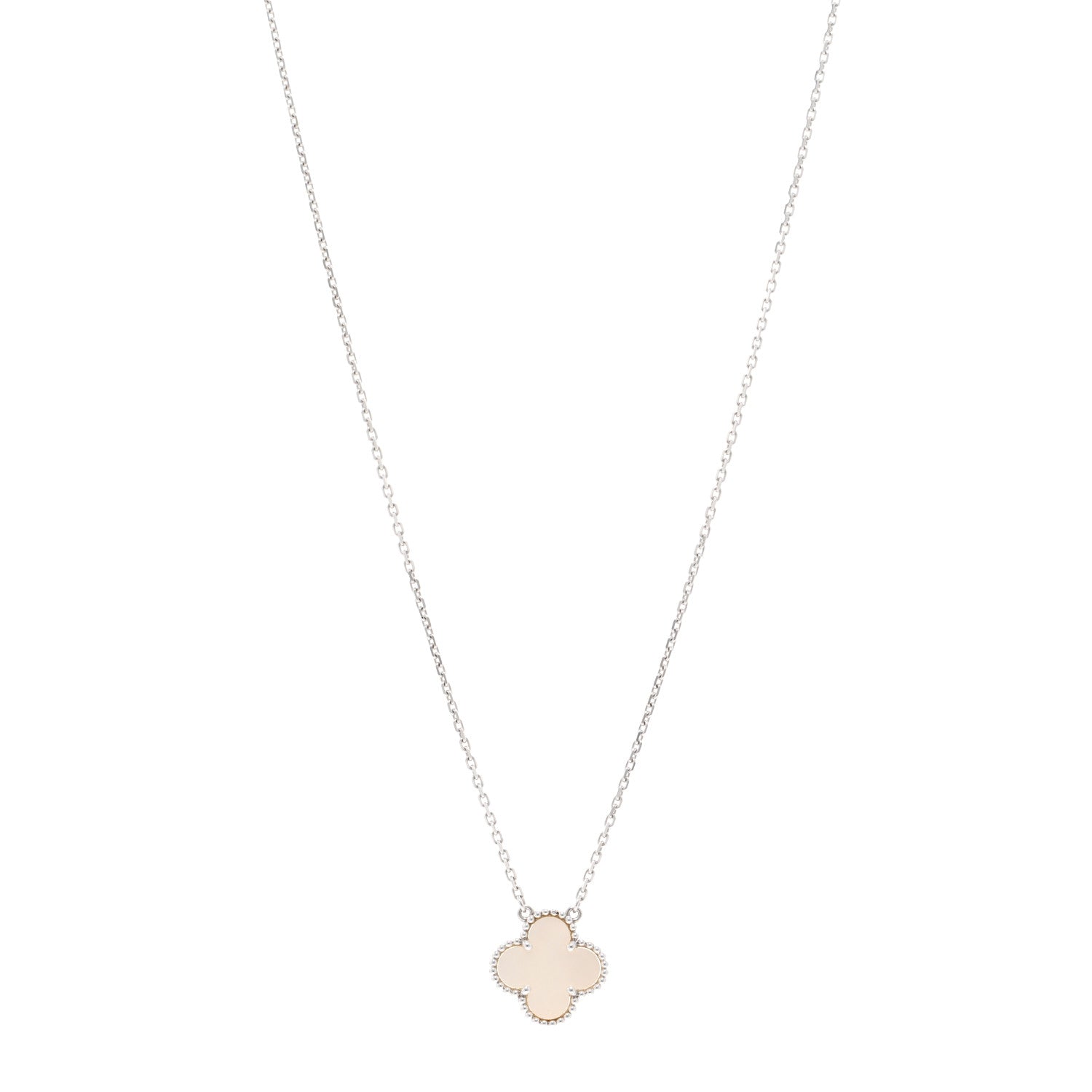 Van Cleef & Arpels 18K White Gold Mother of Pearl Vintage Alhambra Pendant Necklace 1 of 5