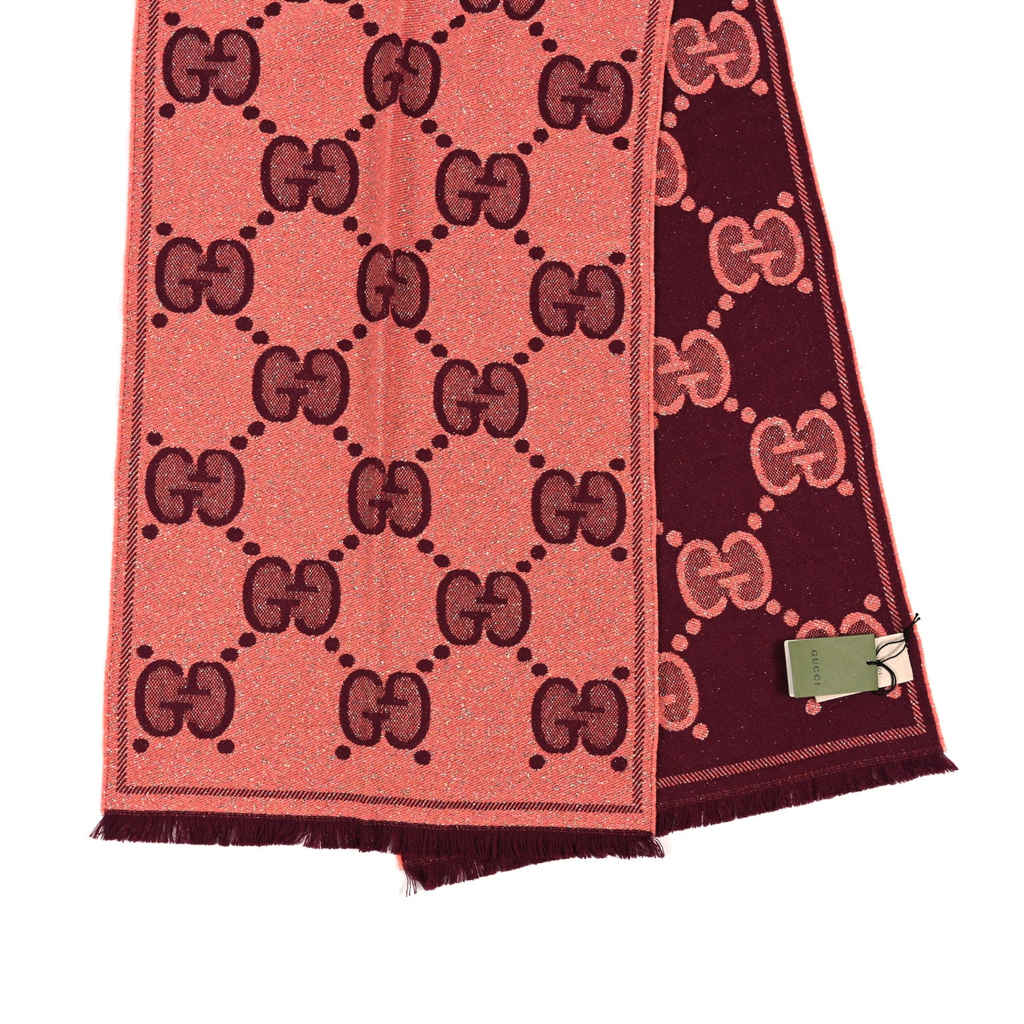 Wool Lame Jacquard Monogram Jumbo GG Lady Nest Lux Scarf Salmon Bordeaux