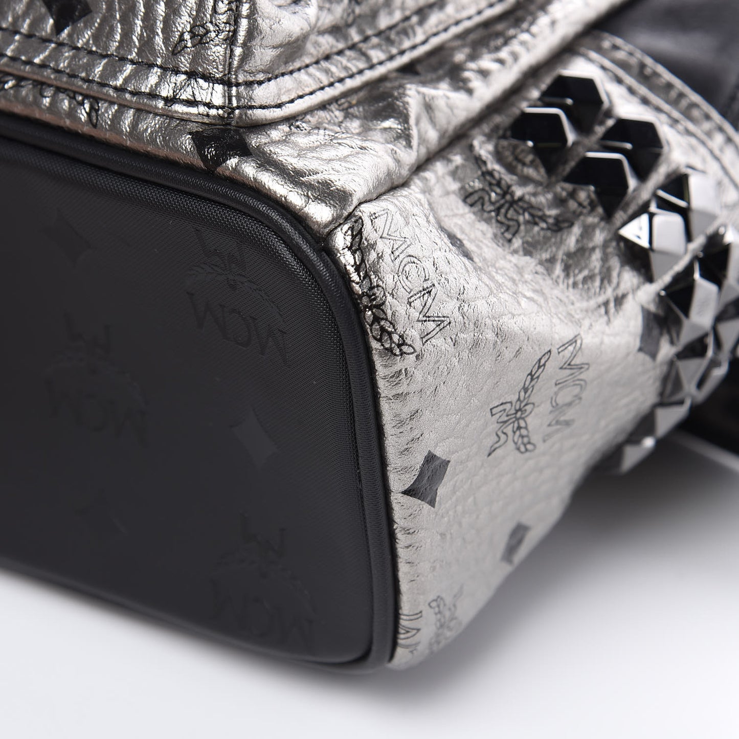 Metallic Visetos Side Stud Mini Stark Backpack Silver Black
