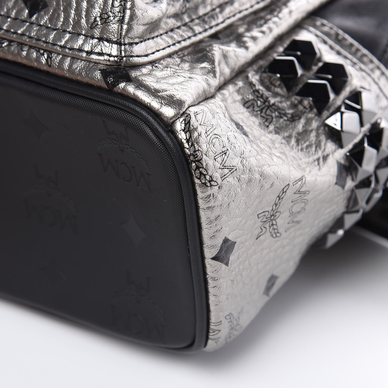 MCM Metallic Visetos Side Stud Mini Stark Backpack Silver Black 8 of 8