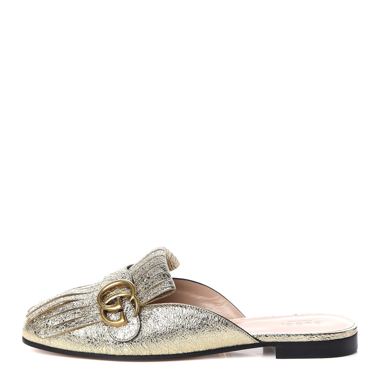Galassia Womens GG Marmont Fringe Slippers 38.5 Platino