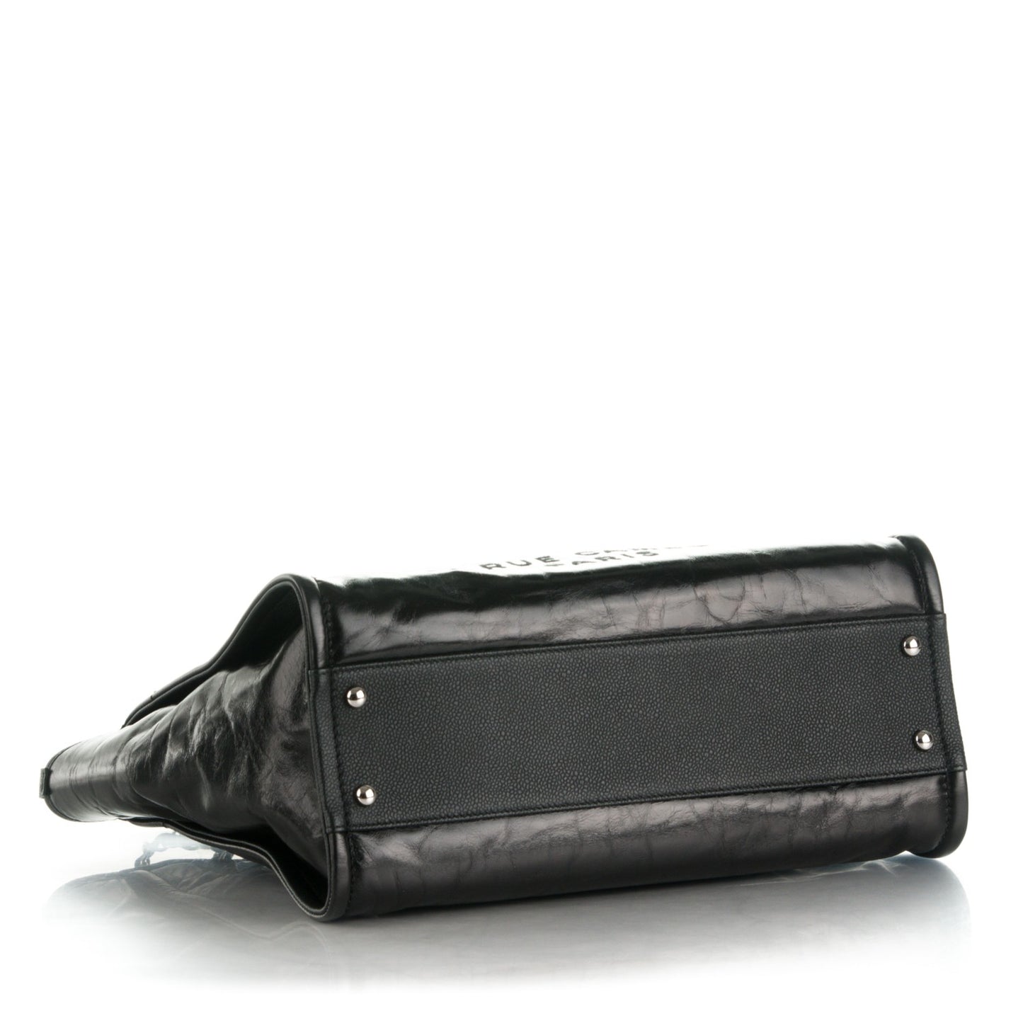 Glazed Calfskin Small Deauville Tote Black