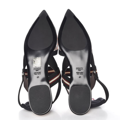 Fendi Technical Mesh FF Colibri Slingback Ballerina Flats 41 Tobacco Moro Black Militare 5 of 8