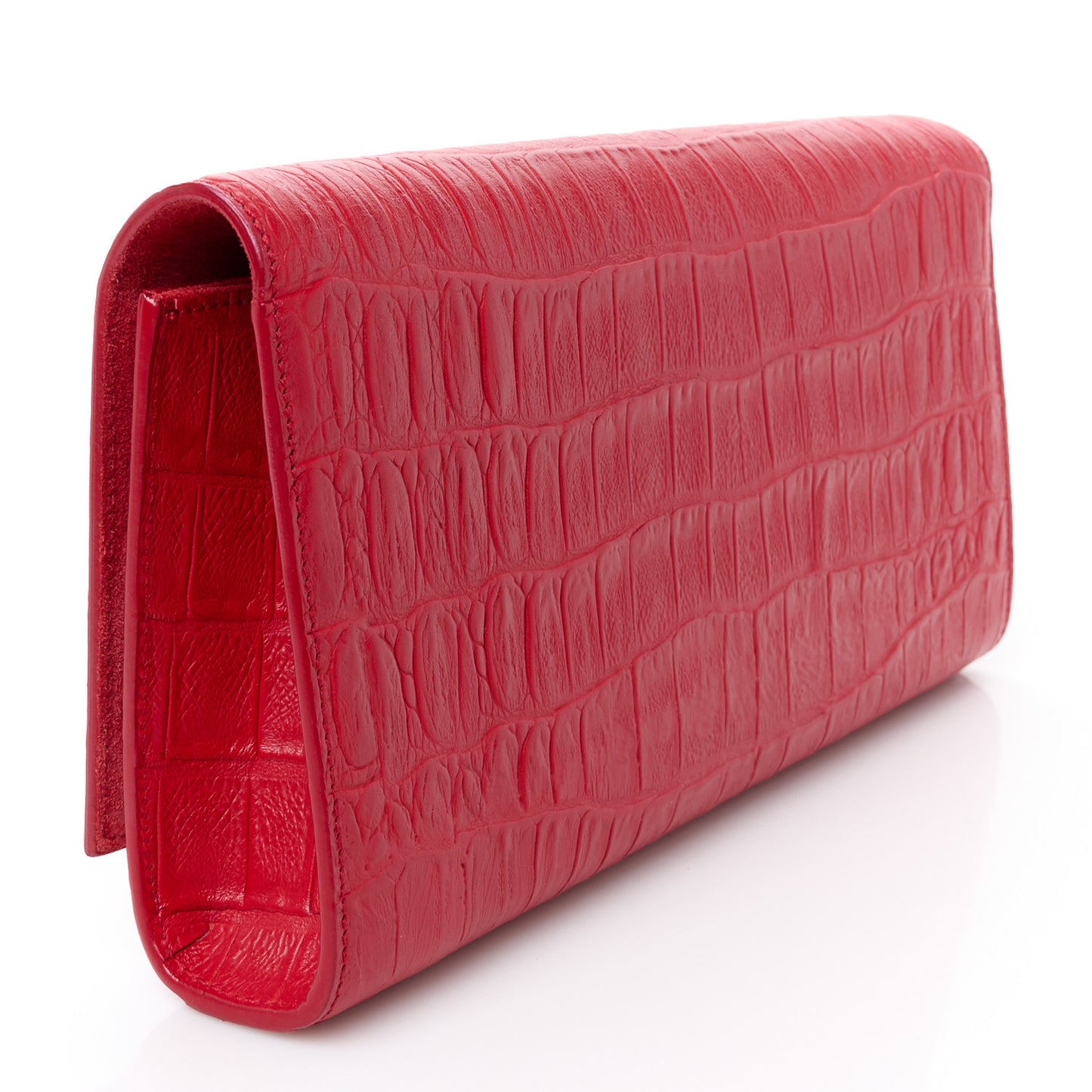 Calfskin Crocodile Embossed Classic Monogram Cassandre Clutch Red