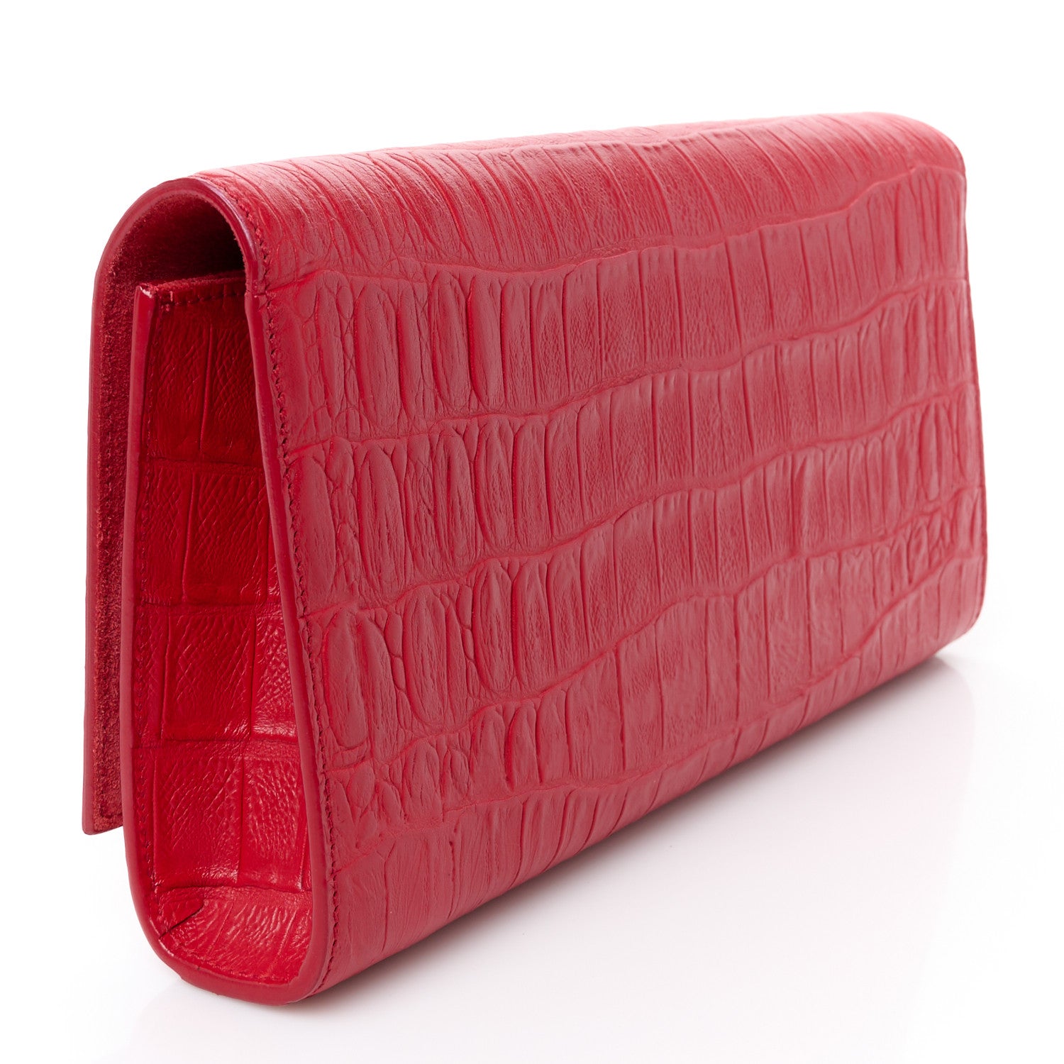 Saint Laurent Calfskin Crocodile Embossed Classic Monogram Cassandre Clutch Red 3 of 9