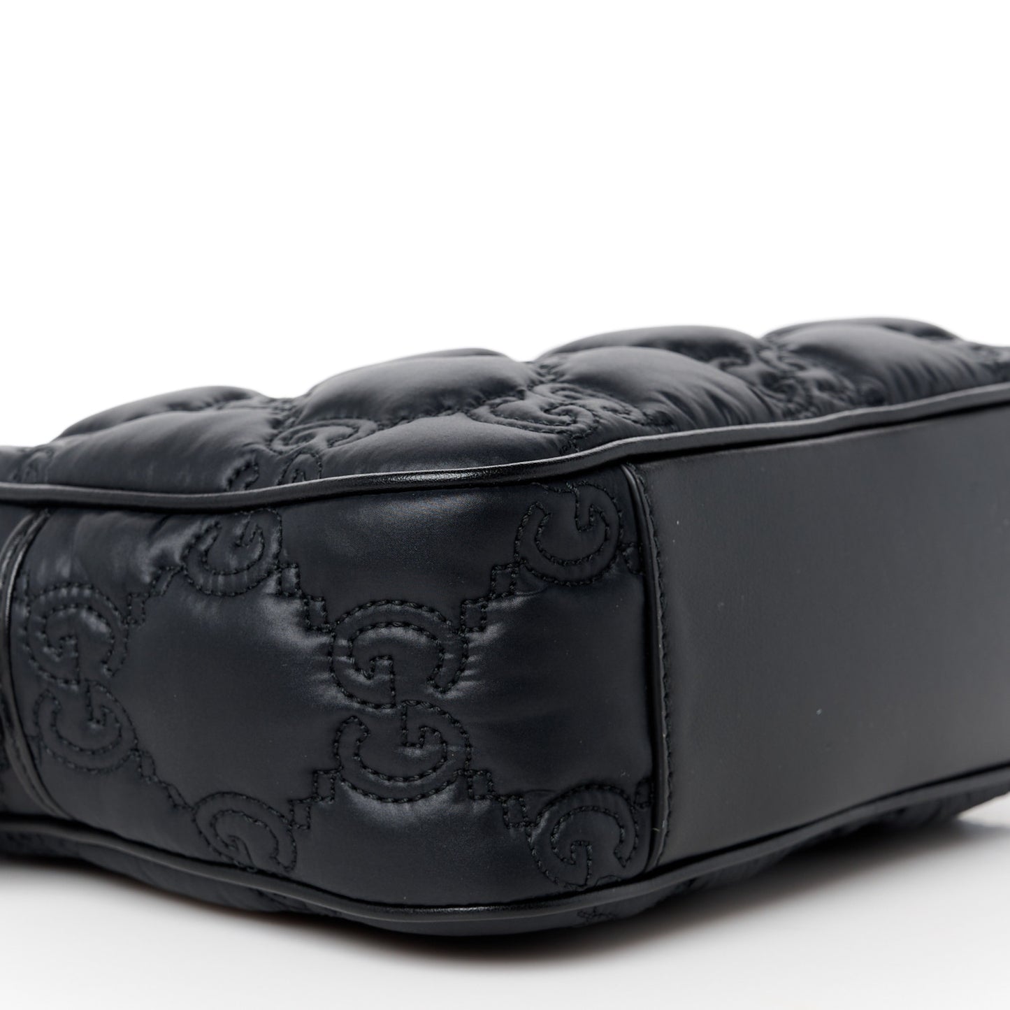 Nylon Calfskin Enamel GG Matelasse Shoulder Bag Black